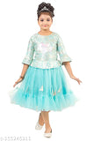 Blue ruffled kid's dress with lace trim, short sleeves
