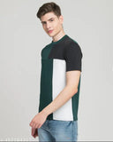 Multicolor striped polyester round neck T-shirt for men, high-quality breathable fabric, versatile colorblock design