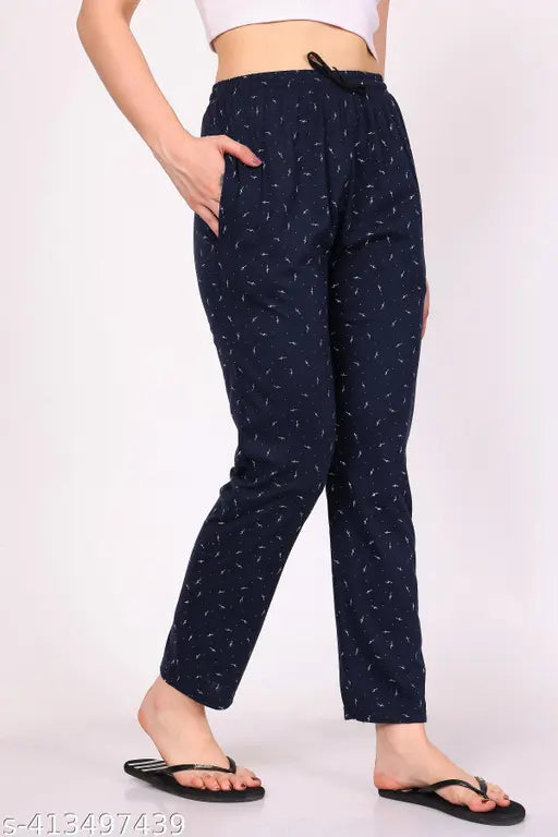 Women's blue polka dot cotton print pants