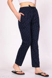 Women's blue polka dot cotton print pants