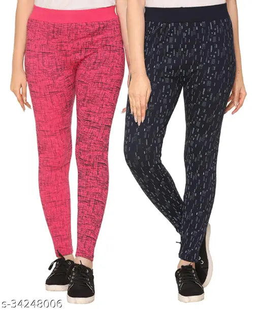 Printed cotton blend fancy women's jegging, free size with 34in waist, 39in length, and 36in hip, India-made