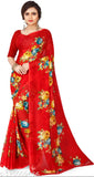 Red and gold floral georgette saree with matching blouse piece
