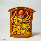 Rainbow Feathers Terracotta Handpainted Durga Mata Idol, intricate Indian god statue with vibrant colors and detailed design