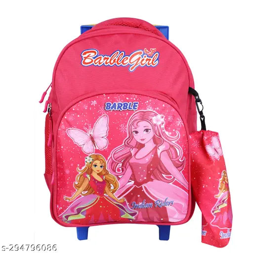 Durable queen pink Indian Riders school trolley bag (25 L), waterproof polyester net with multicolor accents