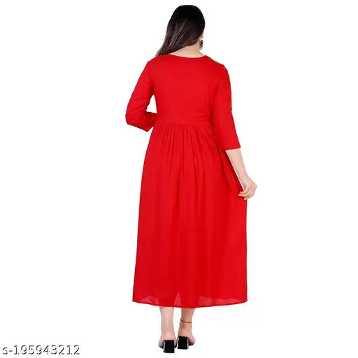 Red rayon anarkali kameez embroidery women's traditional outfit