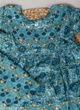 Blue floral printed pure cotton Patiyala Set for baby girls, anarkali palazzos with three-quarter sleeves. Soft, comfortable, and fashionable dress perfect for parties. Made by Spack Jerrow. Sizes: 12-18M (16in/16in), 18-24M (18in/18in), 2-3Y (20in/20in), 3-4Y (22in/22in), 4-5Y (24in/24in), 5-6Y (26in/26in). Origin: India