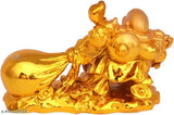 Gold resin Vastu Feng Shui Laughing Buddha potli, enhancing wealth and good fortune for home office or desk decor