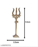 Brass Trishul trident statue for car dashboard/temple puja, metal with stand (10cm)