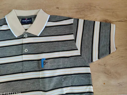 Multicolor striped cotton blend polo neck T-shirt for men, extra large size, India origin