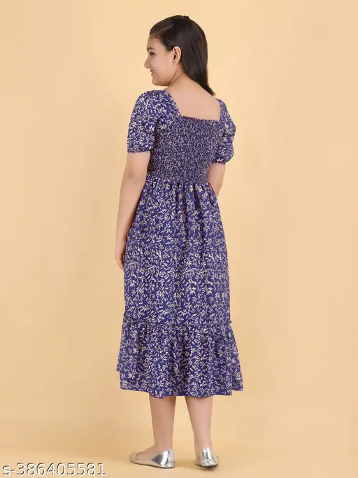 Crepe printed net dresses for girls aged 7-10 years, Indian handcrafted Agile Stylus frocks