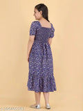 Crepe printed net dresses for girls aged 7-10 years, Indian handcrafted Agile Stylus frocks