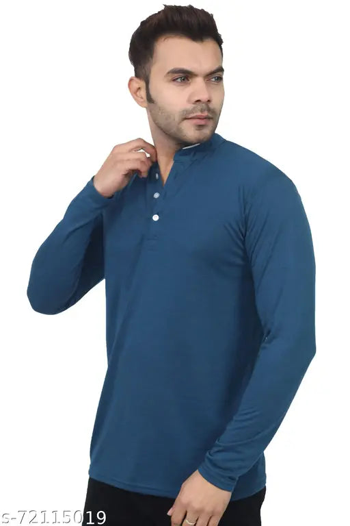 Stylish cotton blend long sleeves men's t-shirt in solid color, perfect for fashion-forward gentlemen. (S: 36in x 26in / M: 38in x 27in / L: 40in x 28in / XL: 42in x 29in) Made in India