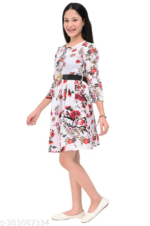 Pink floral print dress, girls' summer wear