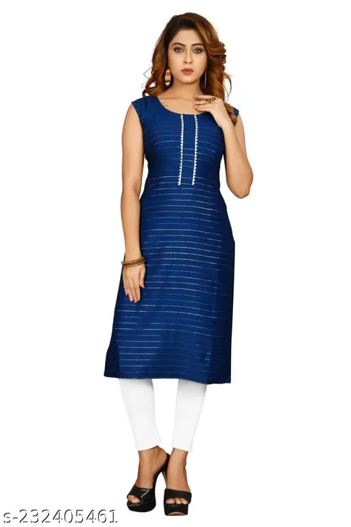 Navy Blue Rayon Single Kurtha for Women - Sleeveless, Zari Embroidered, Floral Printed Western Front Slit Kurta