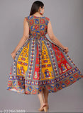 Multicolored cotton printed midi dress for women, flared sleeveless round neck style - vibrant mandala design, pack of 2 (free size)