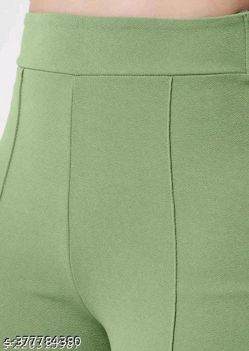 Green cotton slim fit women's trousers