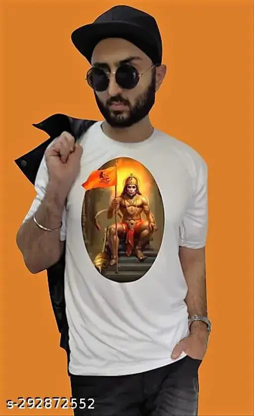 White polyester sports t-shirt with Hanuman sublimation printing, round neck, short sleeves