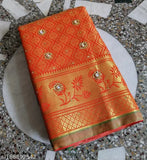 Banarsi brocade pattu saree in georgette fabric, embellished with intricate designs, free size, 5.4m length