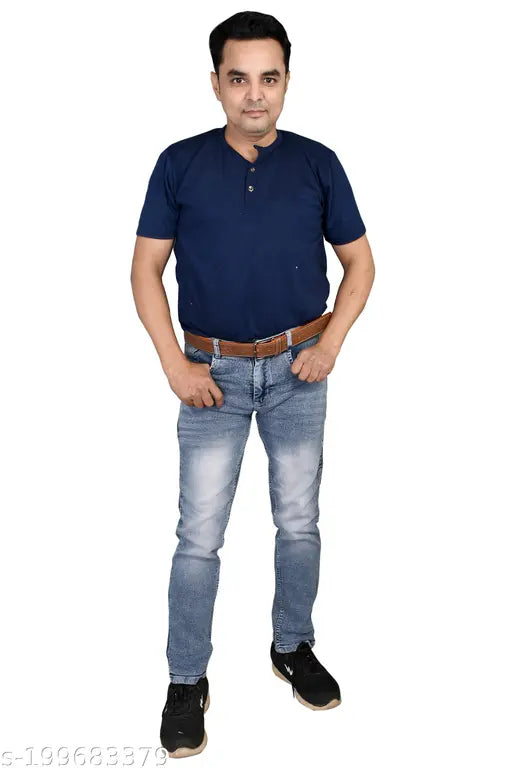 Denim jeans for men - solid, 32"x42", Indian-made pack of 1