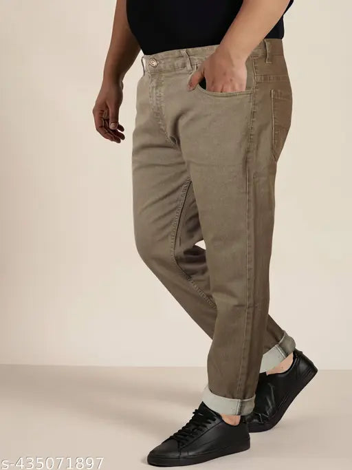 Plus size men's denim beige stretchable jeans by RIGBONE - comfortable fit for all sizes, available in multiple waist and hip measurements