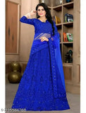 Embroidered taffeta silk net lehenga choli dupatta set, featuring intricate Indian needlework and elaborate embellishments, free size with 42in waist and 44in length