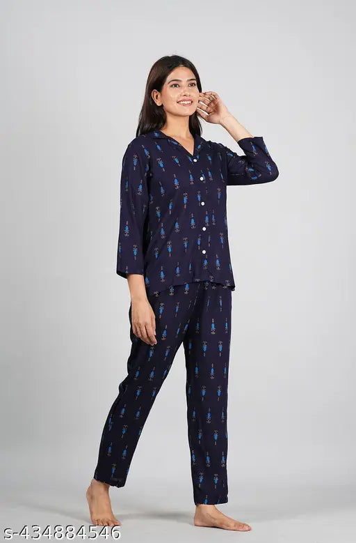 Rayon printed daily wear top & pyjama nightsuit in vibrant Indian design, perfect for women's ethnic wear
