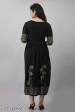 Black, cotton, long kameez with floral embroidery