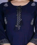 Black long-sleeved anarkali dress with embellished embroidery