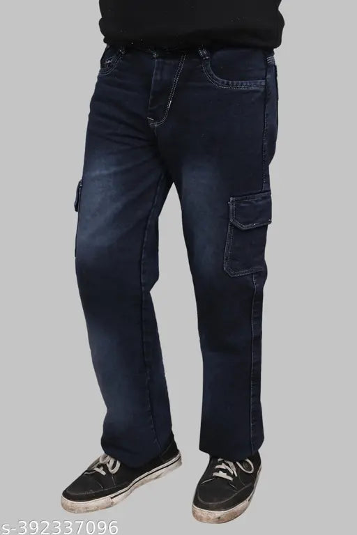 Black pearl new denim jeans for men (size 28), solid indigo denim on a clothing rack