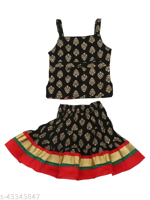 Black cotton printed skirt top for baby girls (Spack Jerrow ethnic motif)