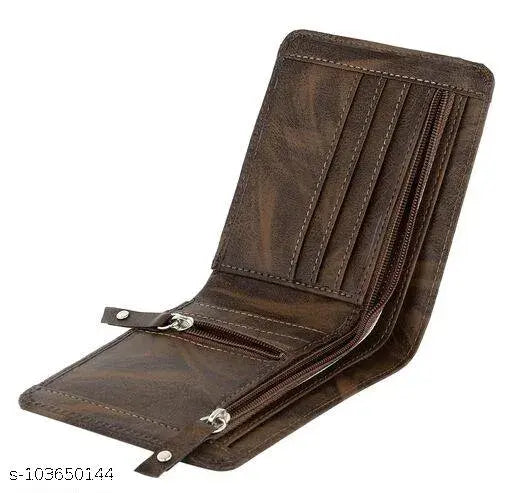 Brown PU artificial leather casual wallet by Tejaro Men, features 3 compartments and free size dimensions (L6cm x W8cm). Ideal gift for men. Indian-made accessories