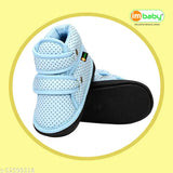 Baby blue boys casual shoes with polka dots and white soles