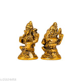 Lakshmi and Ganesha metal idols in gold color, for home decoration