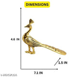 Gold-plated peacock Mor metal figurine, handcrafted animal statuette for home decor, dimensions 7.5cm x 1.5cm x 6.5cm