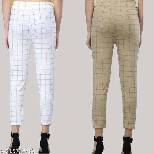 Women's checked Lycra jeggings, stylish fit for sizes 24-34 (waist 24in-34in, length 35in), made in India