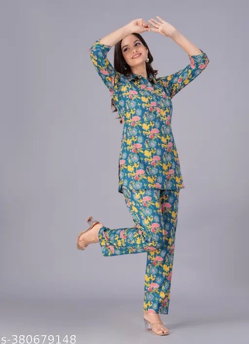 Cotton co-ord set, three-quarter sleeve nightsuit for women, comfortable sleepwear, Indian-origin printed nightsuit