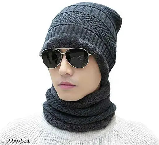Woolen beanie cap combo with fur inside (2 pack), soft and stylish unisex winter headwear