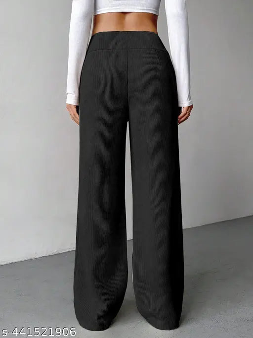 Black wide-leg trousers with elastic waistband