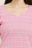 Pink cotton blend kurta set with palazzos, embroidered net, women's three-quarter sleeves, pack of 2 sizes S-XXXL, Indian ethnic wear for various seasons
