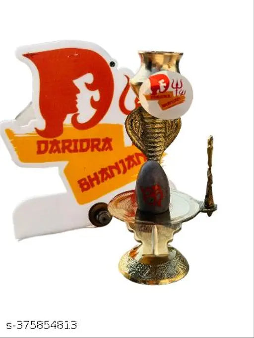 Brass Narmadeshwar Shiva Lingam with Narmada Stone stand, 3x10x8 cm, Indian origin