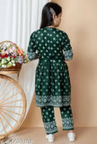 Cotton A-line pajama set for girls, Indian printed net design, knee-length, three-quarter sleeves - 0-3 months size