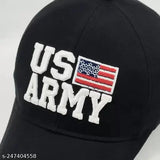 Black cotton baseball cap with printed US Army design, casual and sporty accessory for men or women. Made in India