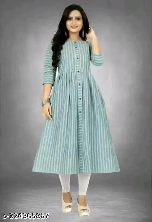 Green striped cotton three-quarter sleeve shirt, LENNING - GEEN size M-XXXL, India