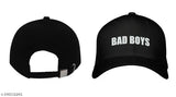 Black cotton baseball cap with printed Bad Boys design, unisex style from Kiwicaves, perfect for casual or sporty outings