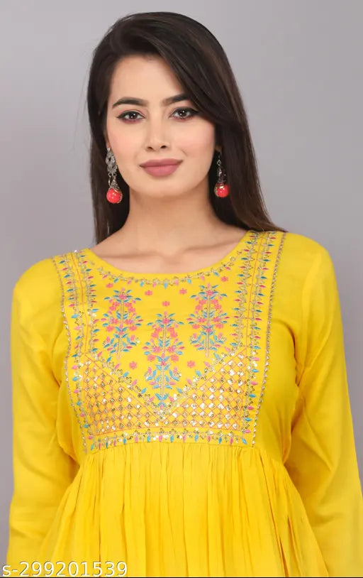 A vibrant yellow embroidered kameez for women