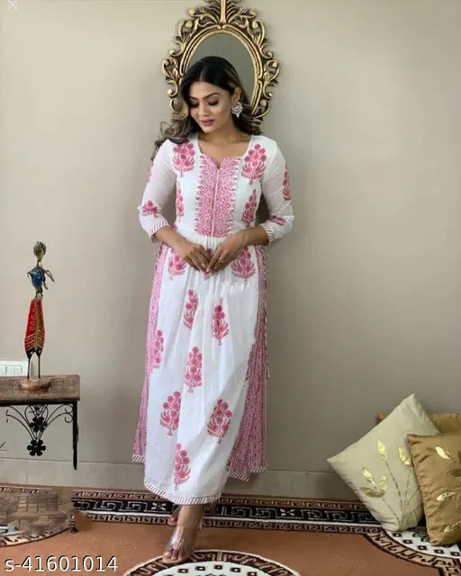 Women's printed rayon dailywear kurta set with pants, featuring a flared hem and long sleeves