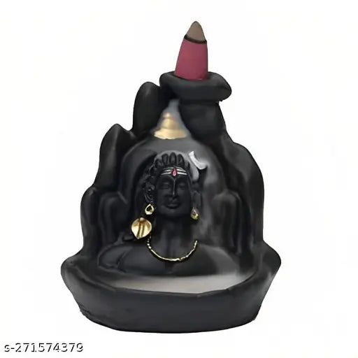 Handcrafted poly resin Shiv Statue with Smoke Fountain and 21 Free Backflow - Perfect for Pooja, Gifts & Home Decor (7 cm L x 12 cm H)