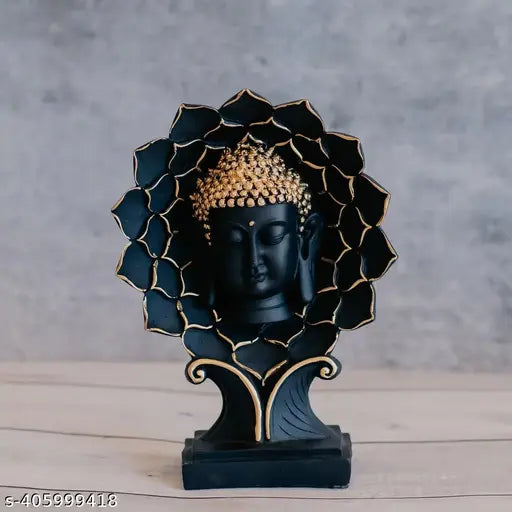 Black and golden polyresin Buddha statue on lotus, decorative showpiece (26 cm)