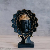 Black and golden polyresin Buddha statue on lotus, decorative showpiece (26 cm)