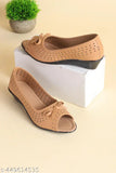 Brown women's ballet flat shoes with perforated detail